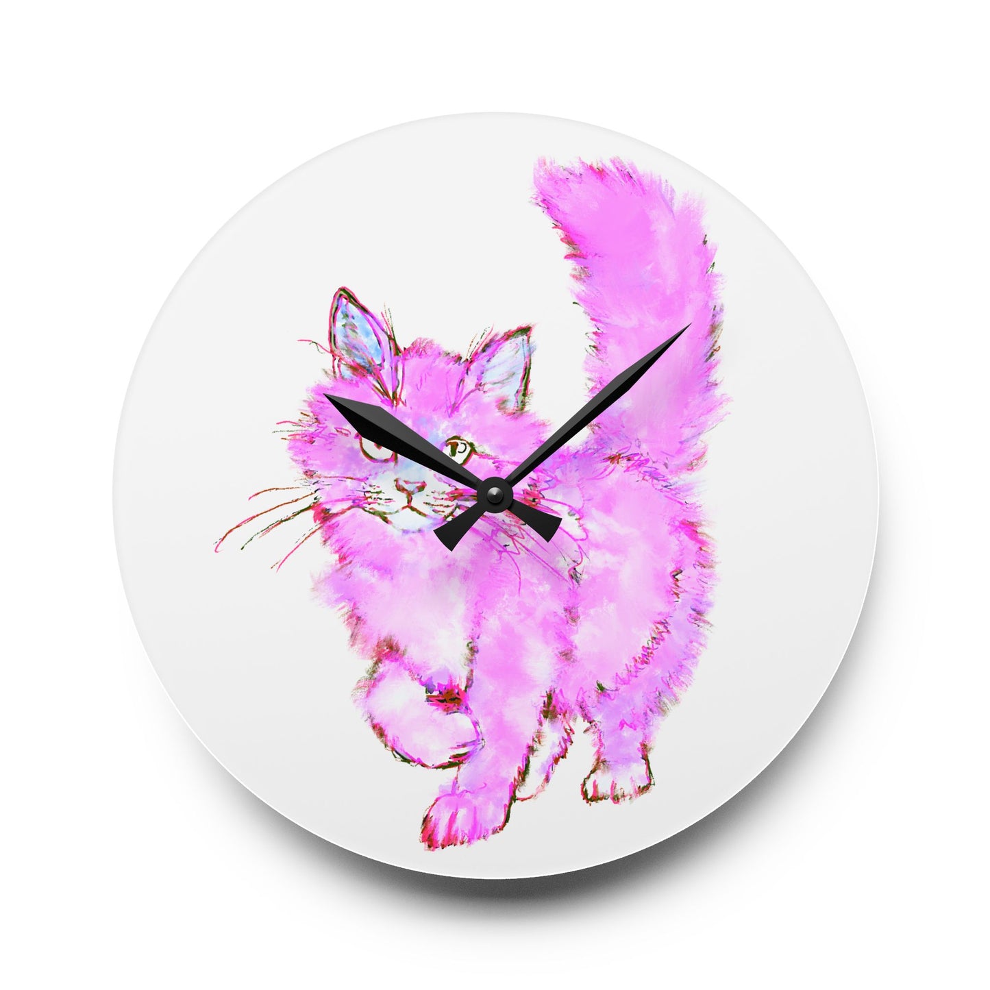 Colorful Cats & Dogs Wall Clock in Pink