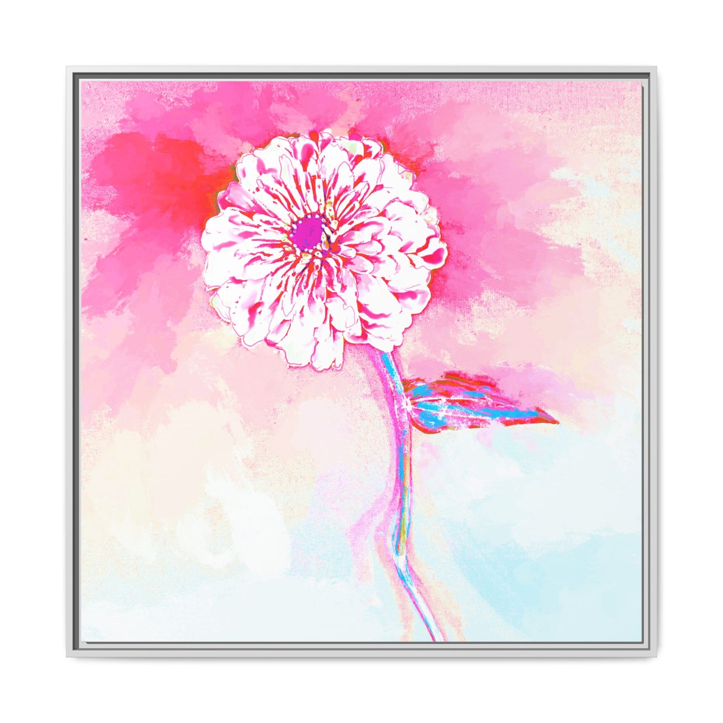 Zinnia Color Splash Matte Canvas Pink Framed