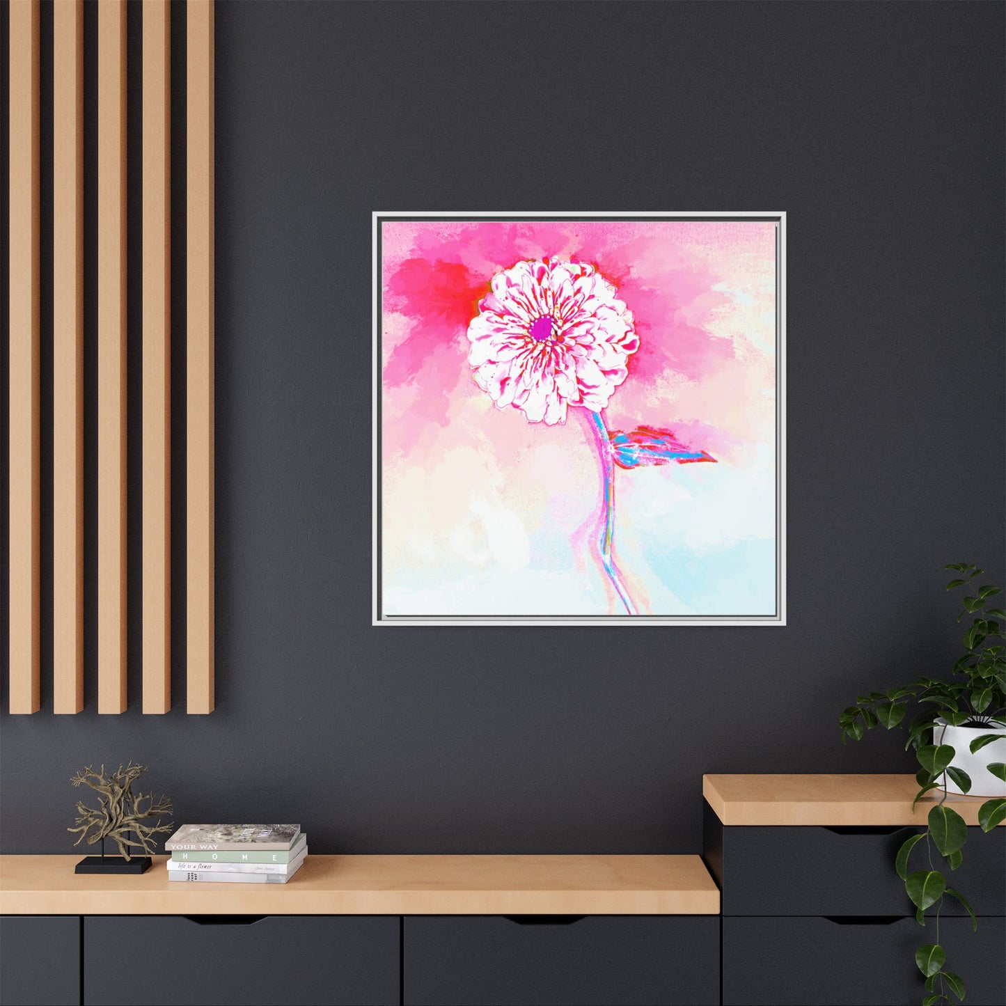 Zinnia Color Splash Matte Canvas Pink Framed