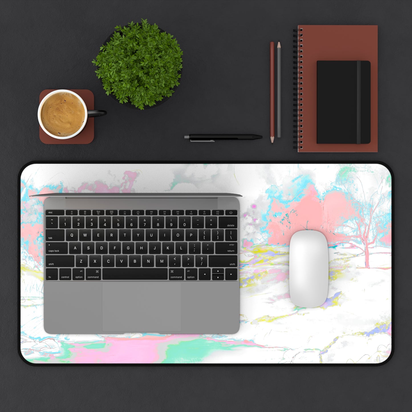 Joyful Landscapes Desk Mat, Soft Pink, Green