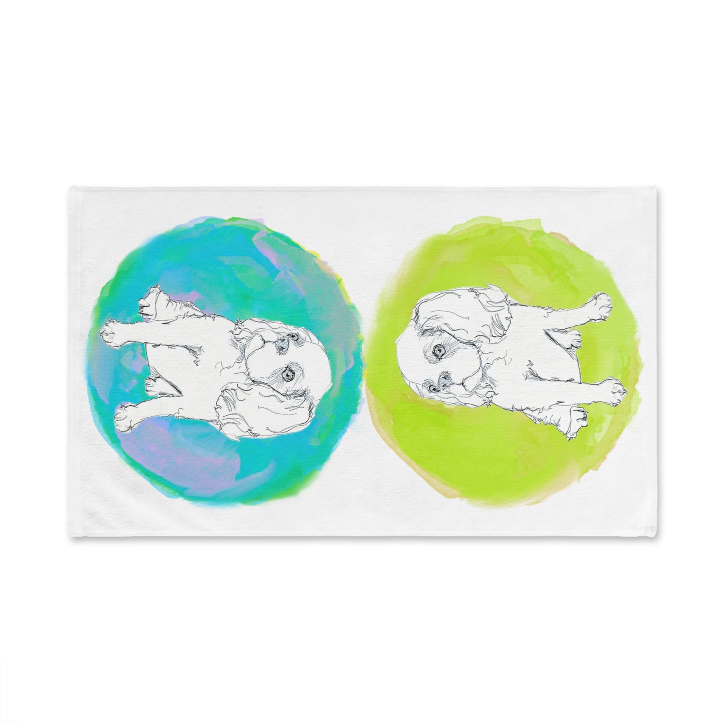Dogi Fun Circles and Spaniels Hand Towel in Lime and Aqua