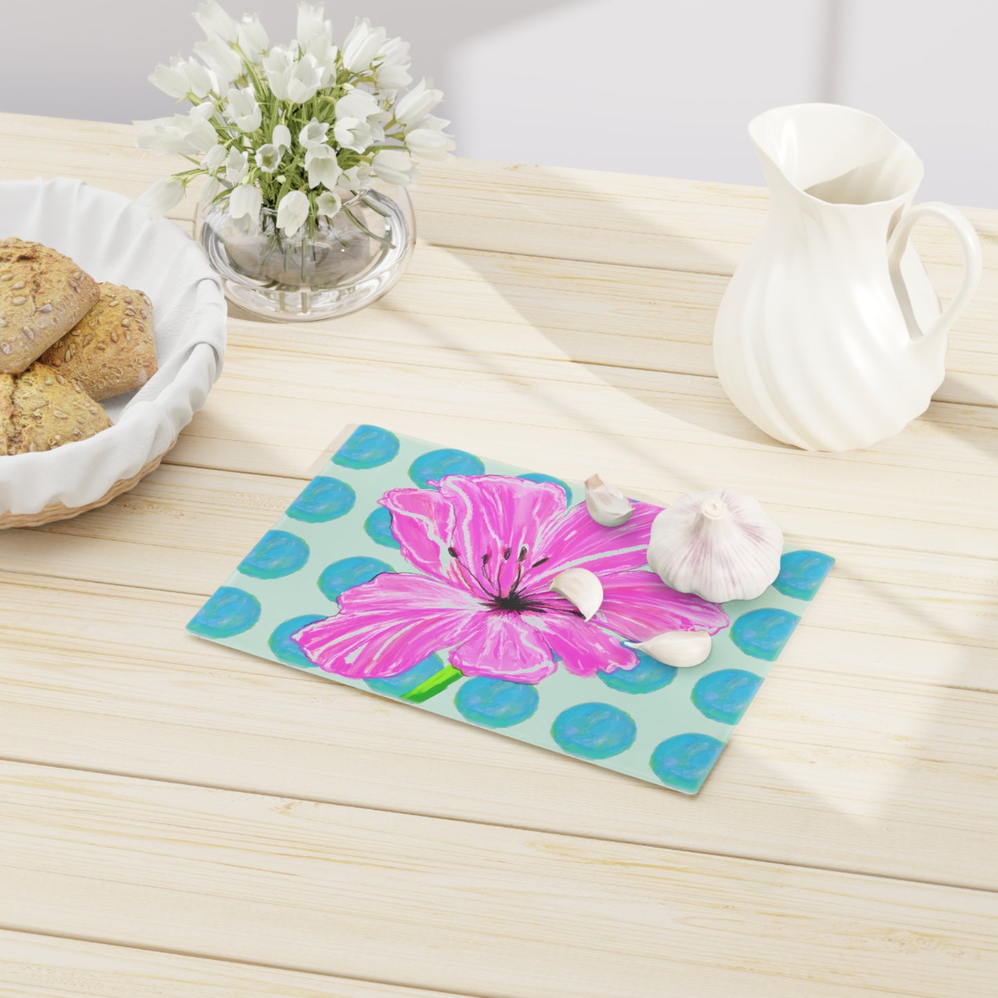 Dancing tulips Cutting Board Aqua Polka Dots
