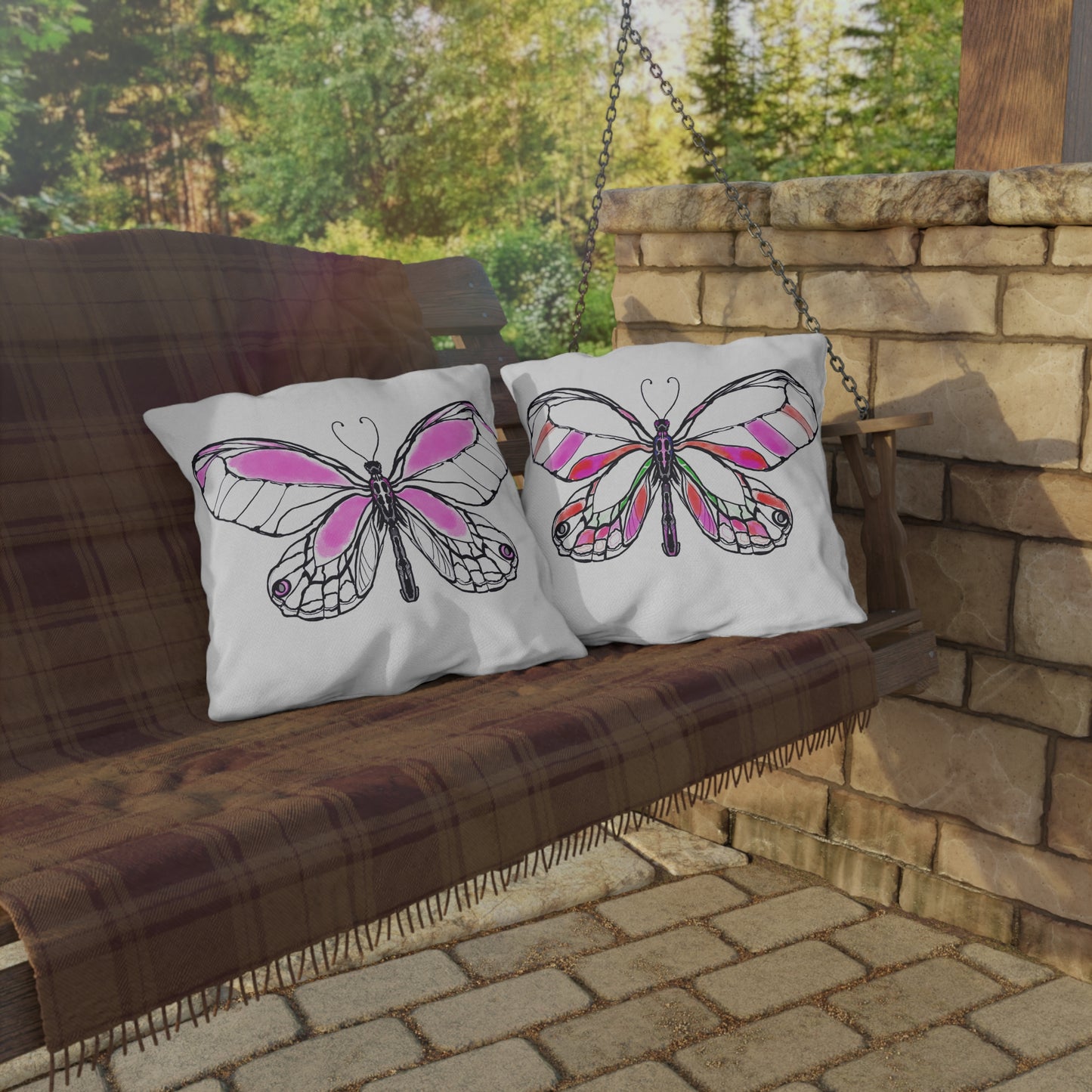Outdoor Pillows Lulu Butterflies Light Pink
