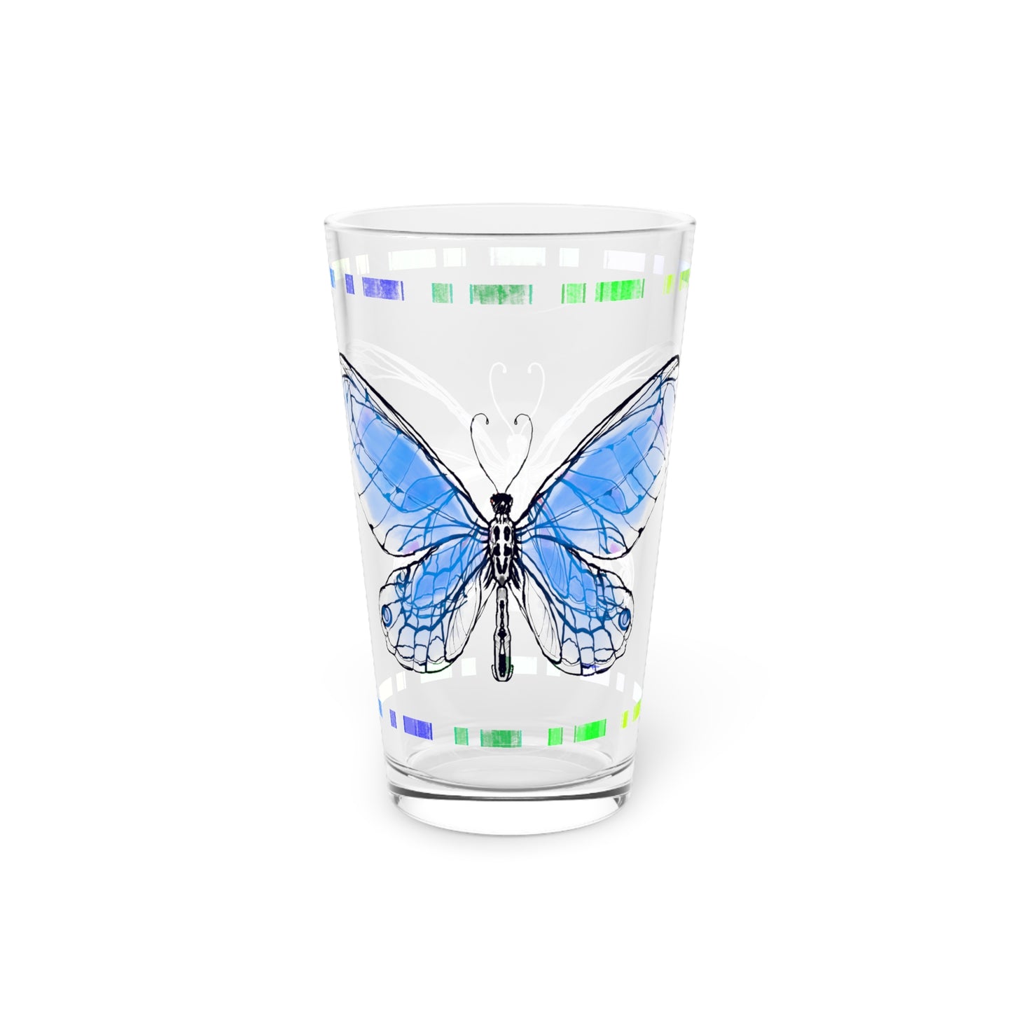 Butterfly Flutterstripe Pint Glass In Blue, 16oz