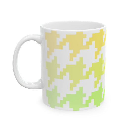 Houndstooth Fun  in Yellow and Green Ceramic Mug, 11oz