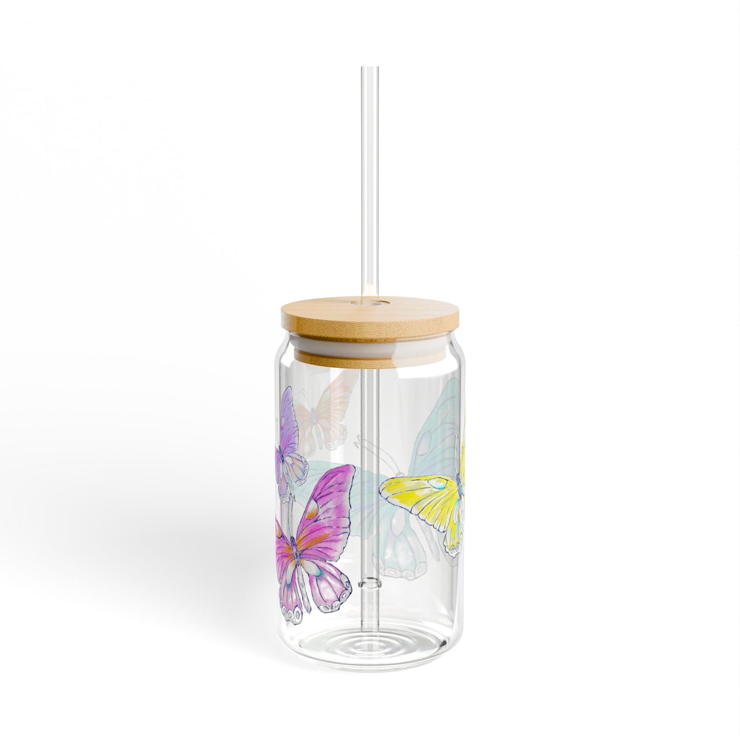 Butterfly Swing, Largest Butterfly is Aqua, Sipper Glass, 16oz, Choose With or Without lid