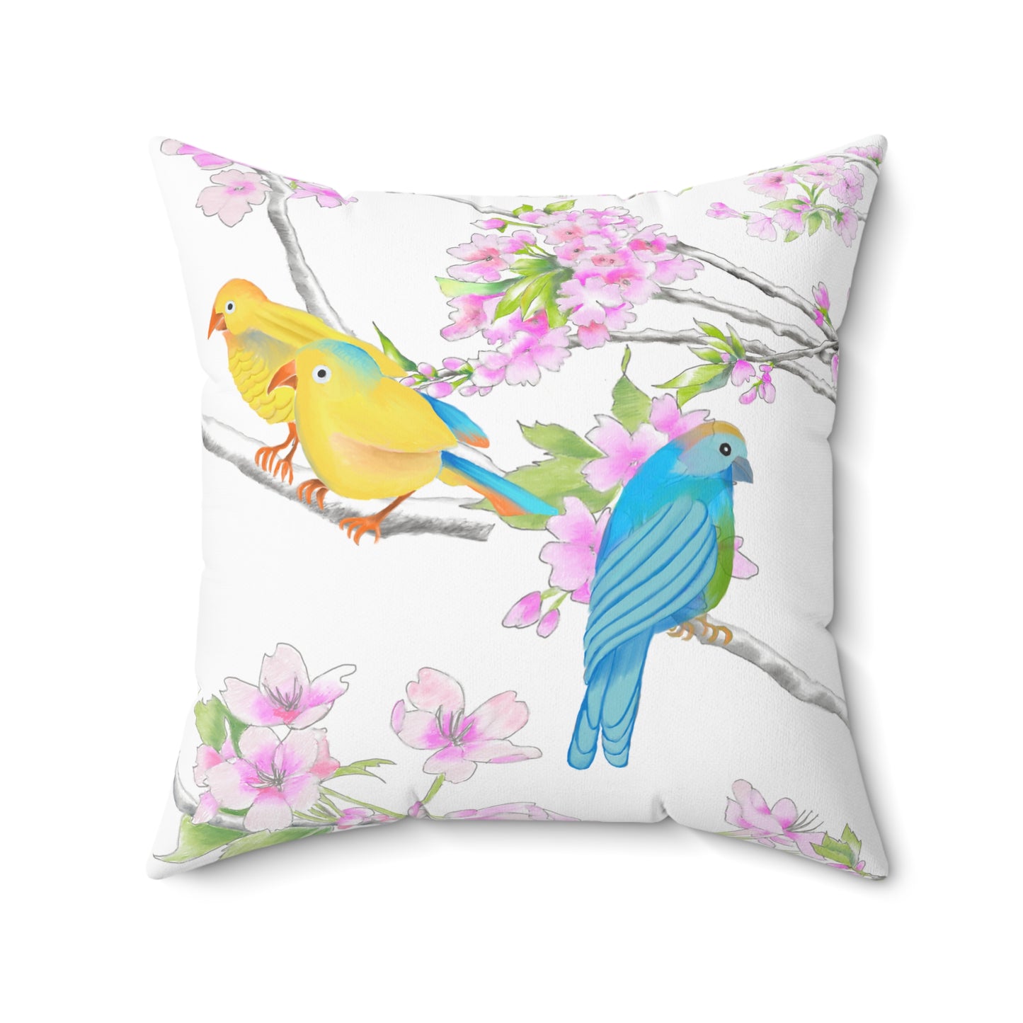 Cherry Chirp Spun Polyester Square Pillow, Multi-color Birds