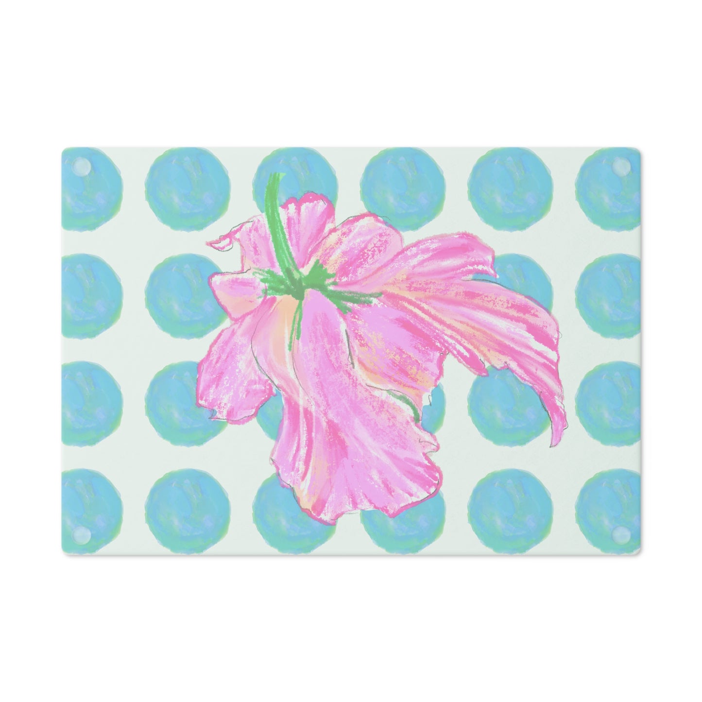 Dancing Tulips Cutting Board, Aqua Polka Dots