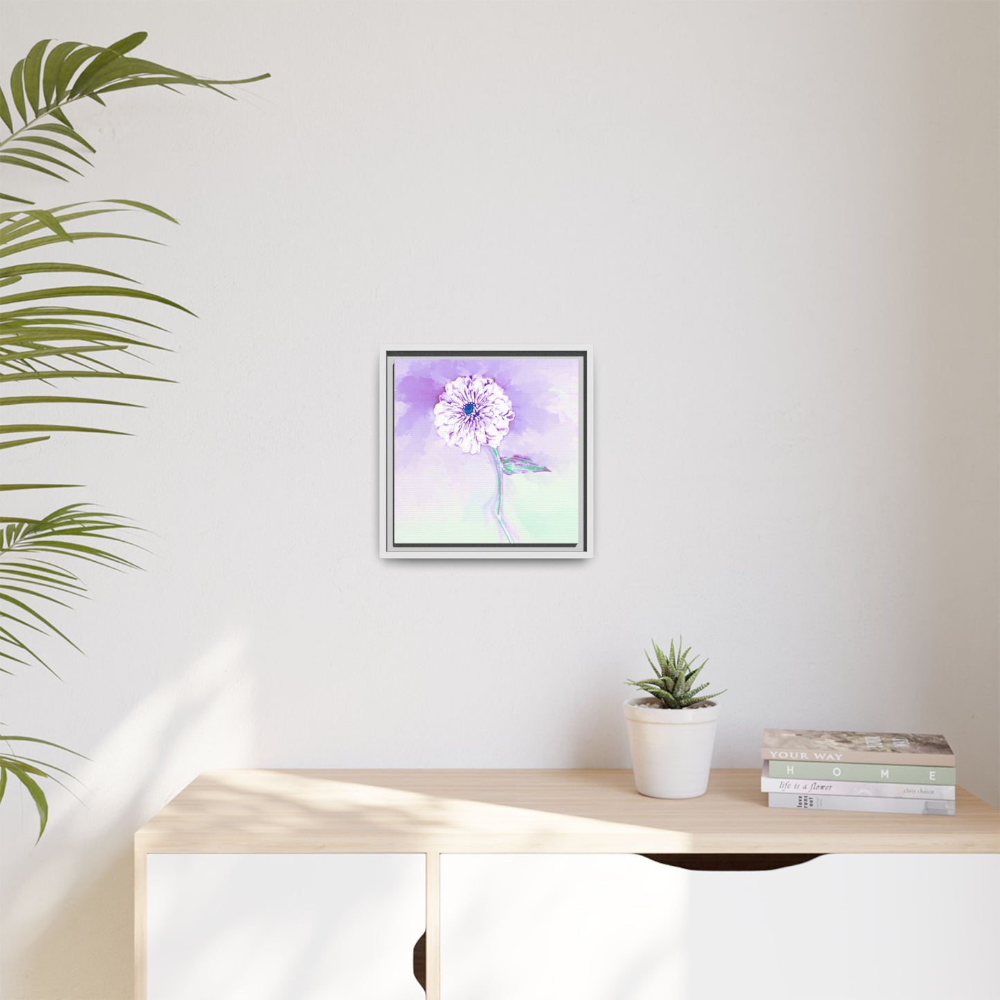 Zinnia Color Splash Matte Canvas Lilac Framed