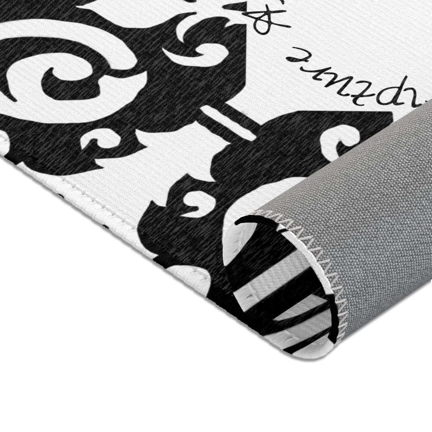 Scrollwork Indoor/Outdoor Rug Black "Sola Scriptura..."