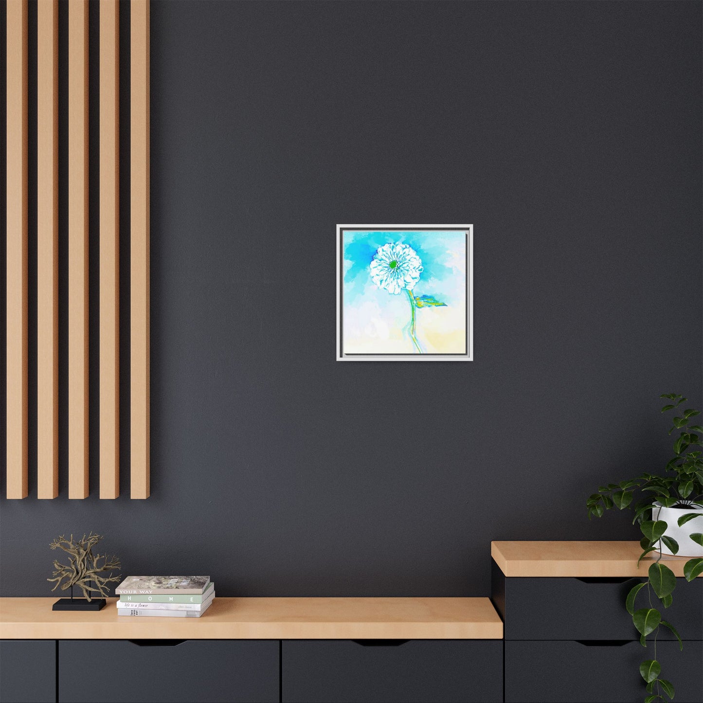 Zinnia Color Splash Matte Canvas Aqua Framed