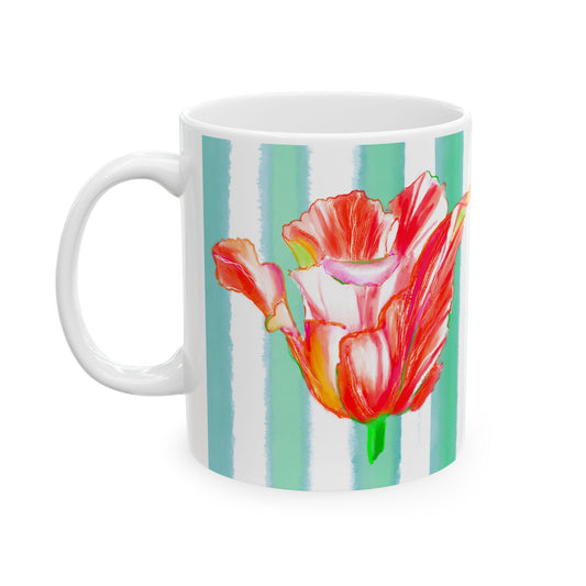 Dancing Tulips Mug Teal Orange