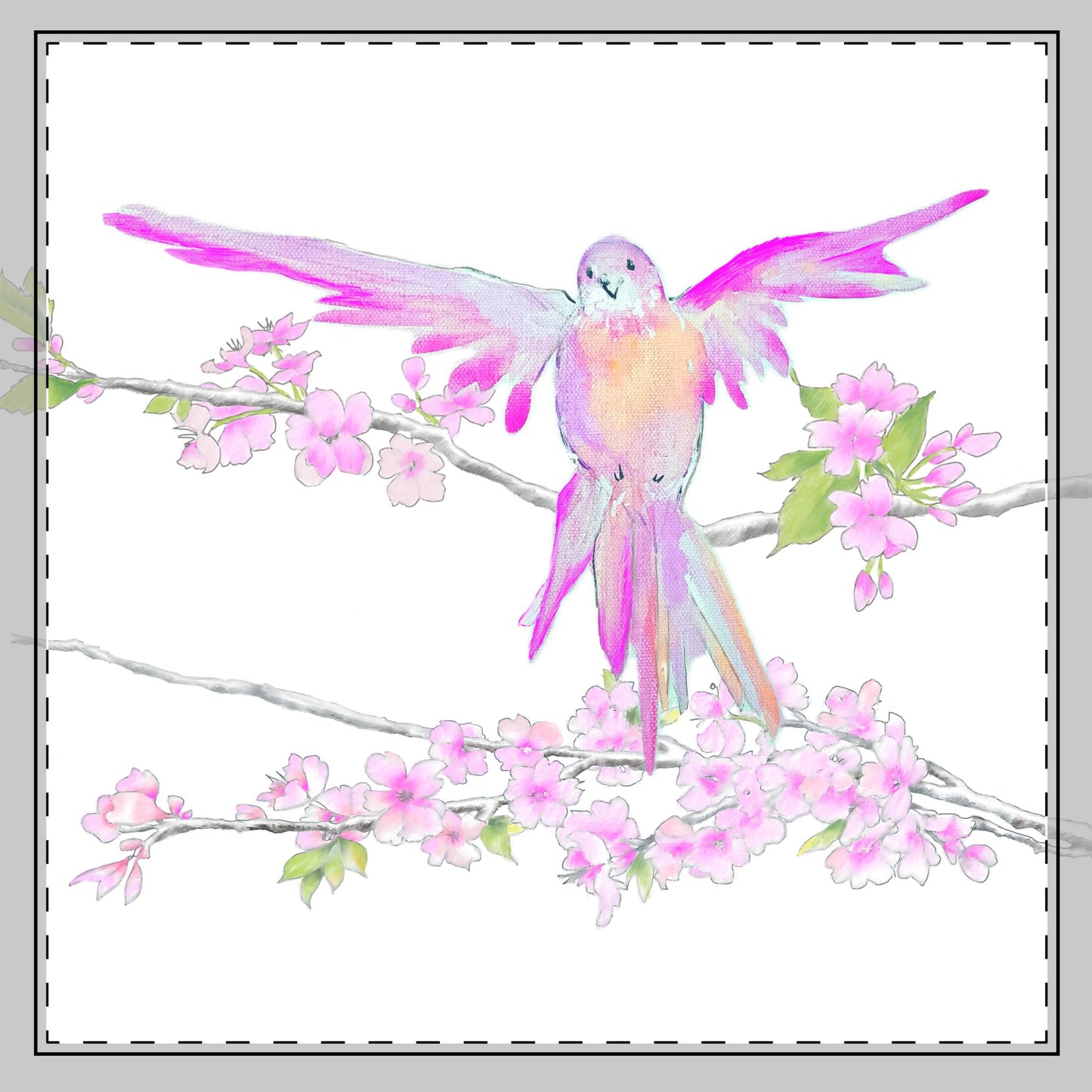 Blossoms & Birds Cotton Twill Napkin Pink, Background Fabric Creamy White