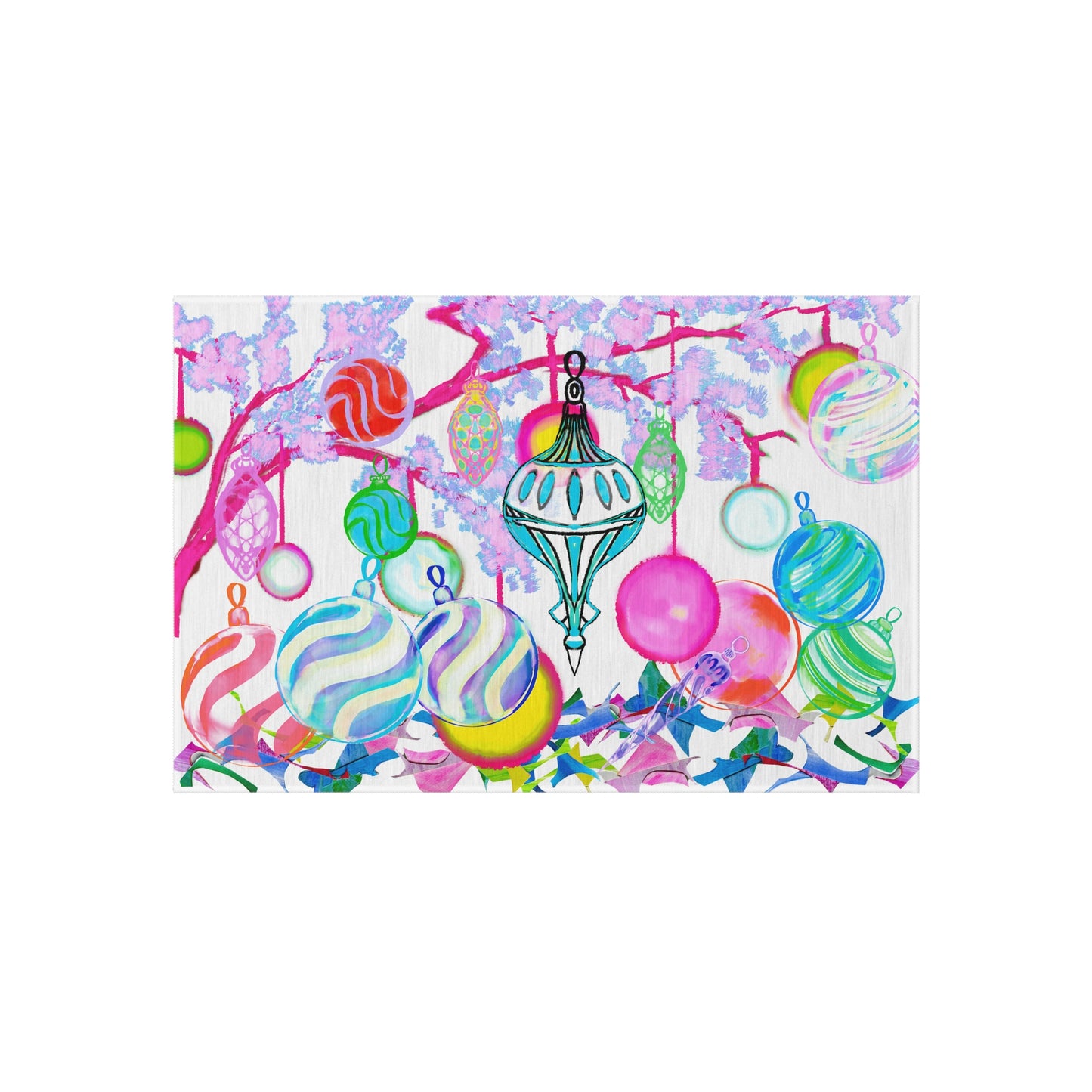 Christmas Indoor/Outdoor Rugs Watercolor Christmas Ornament Parade