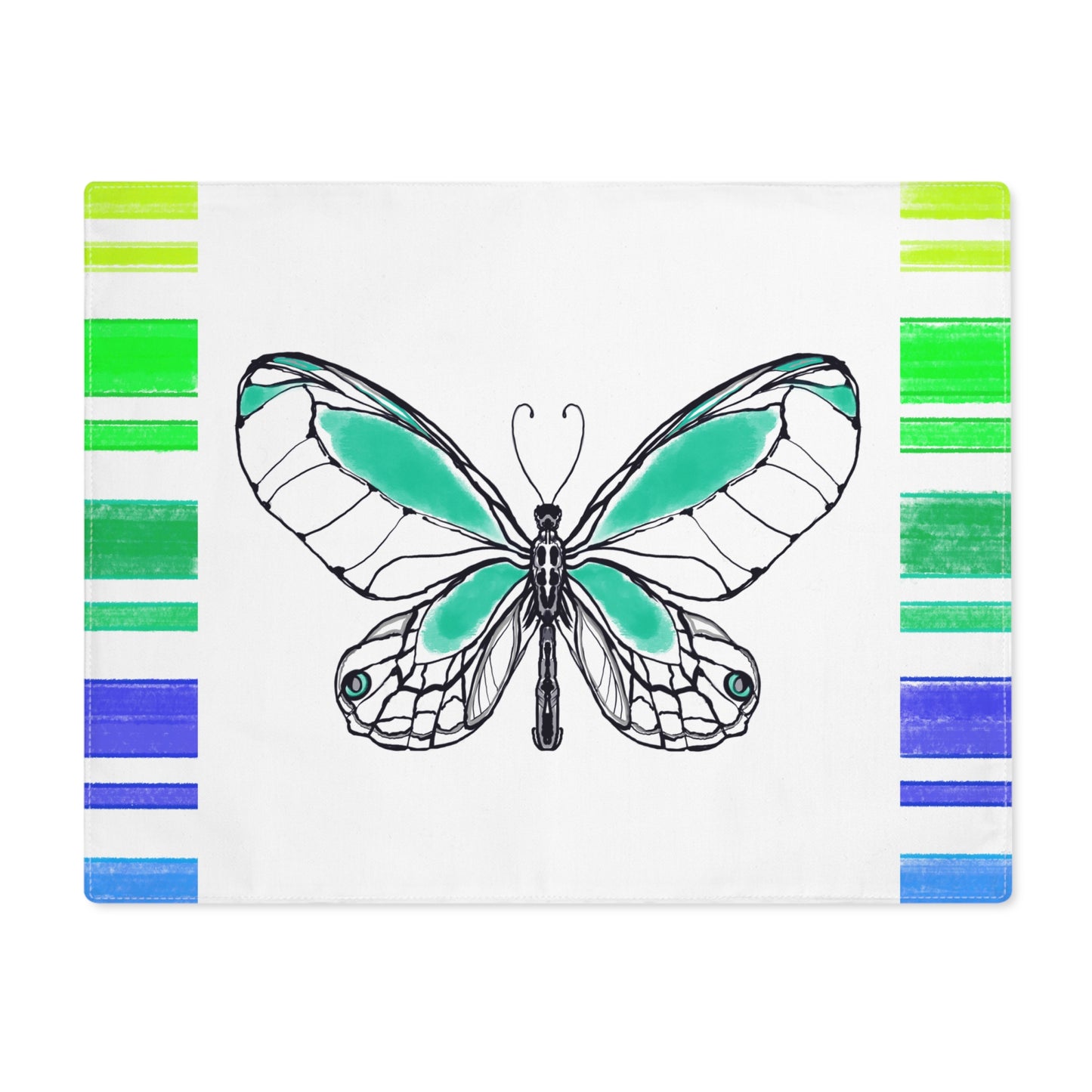 Butterfly Flutterstripe Placemat in Green-Blue with Multi-color Stripe Border (1 pc) cotton