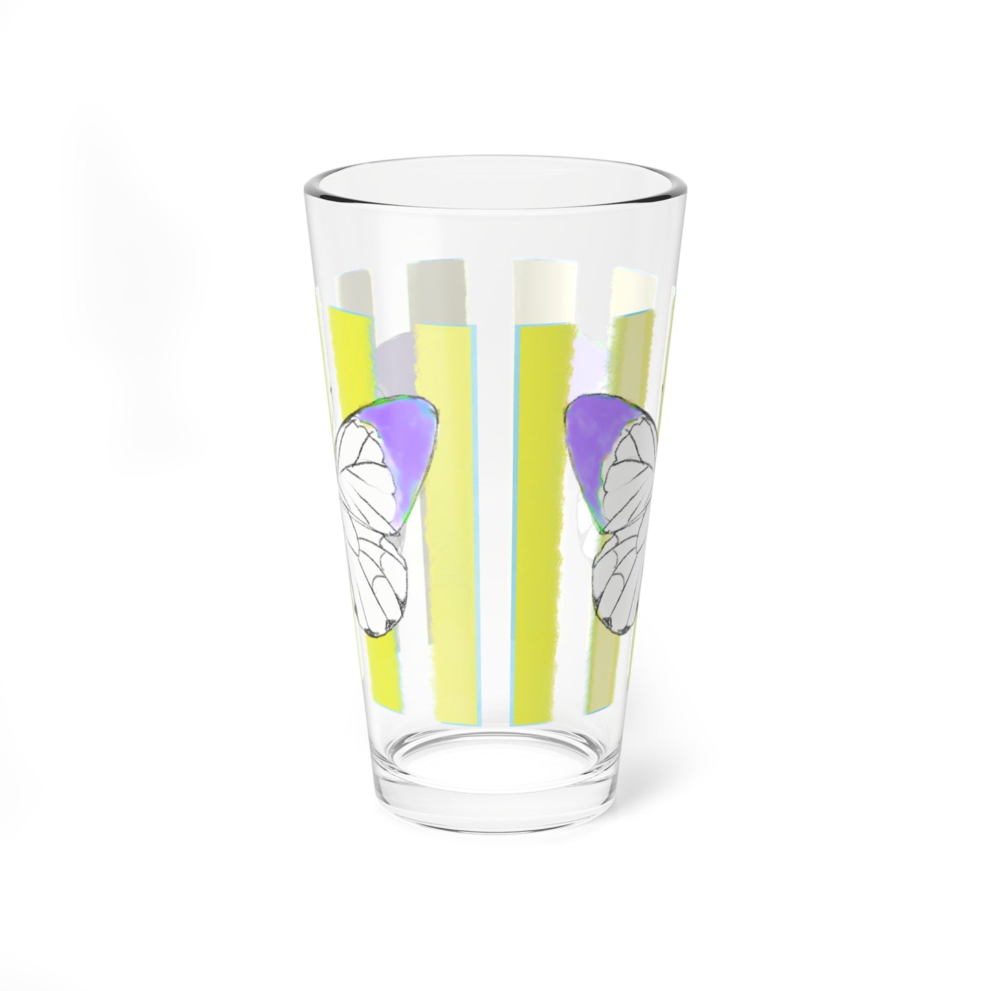 Pint Glass, 16oz Watercolor Stripes & Butterflies