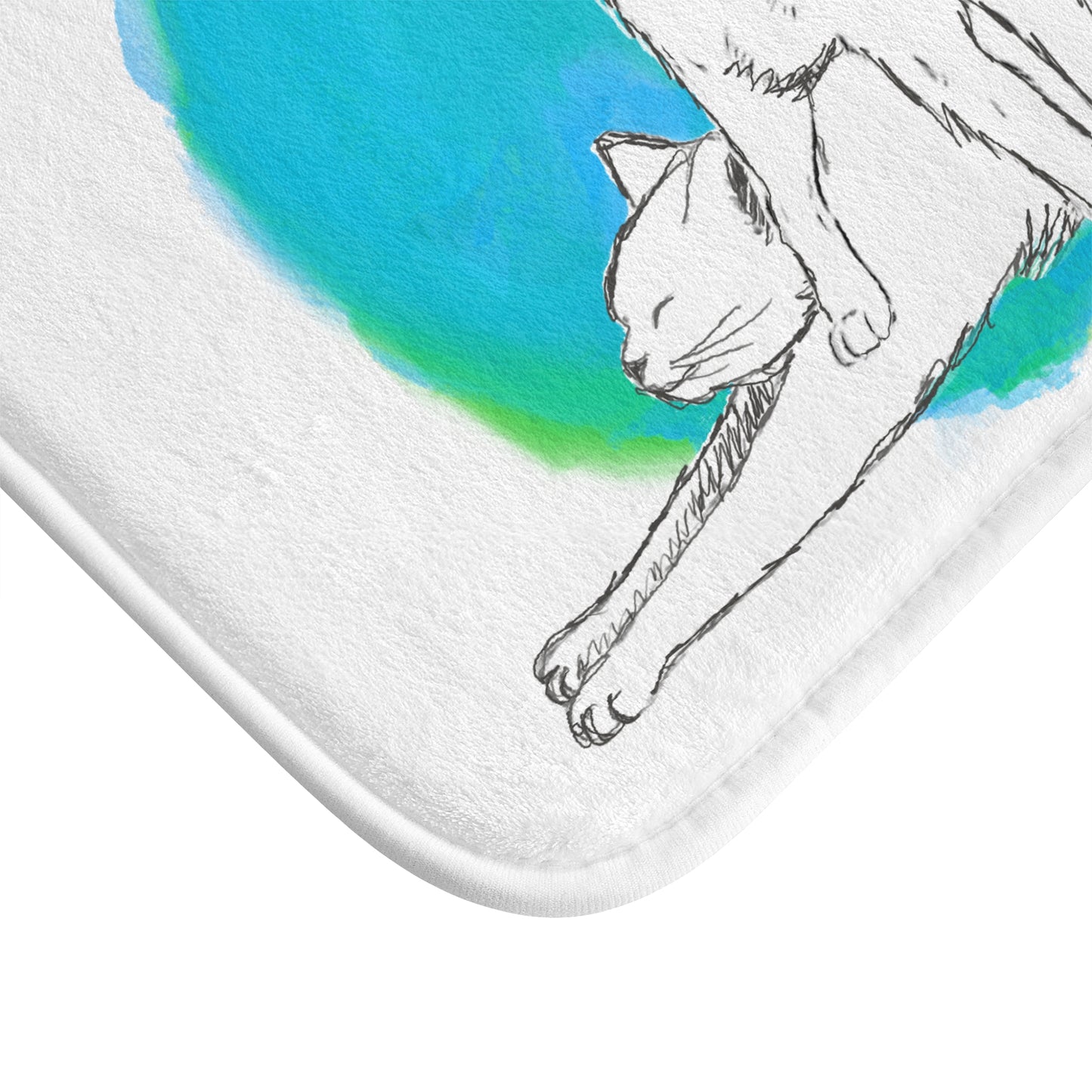 Kitty Fun Bath Mat Aqua Polka Dots
