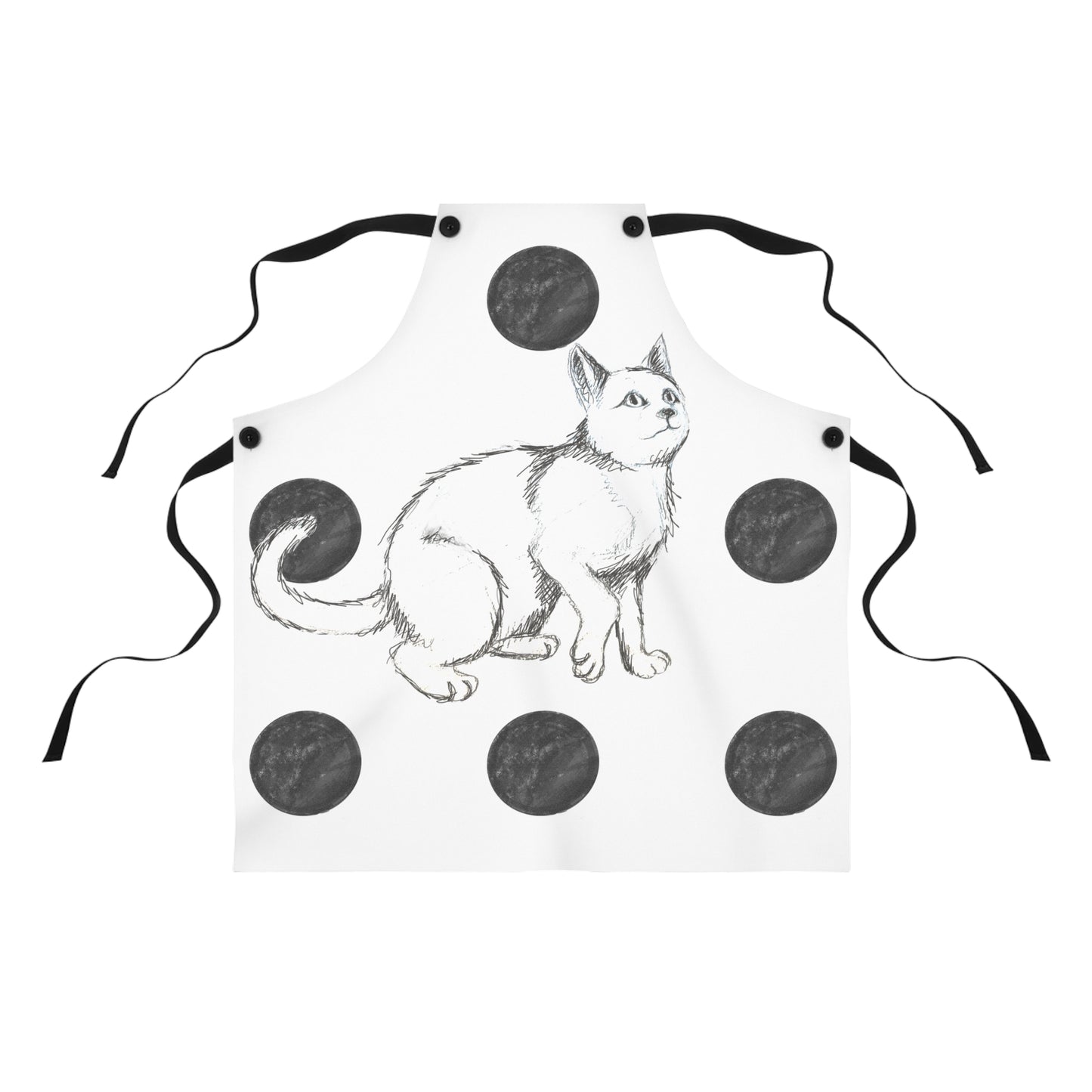 Kitty Fun, Apron, Black Polka Dots