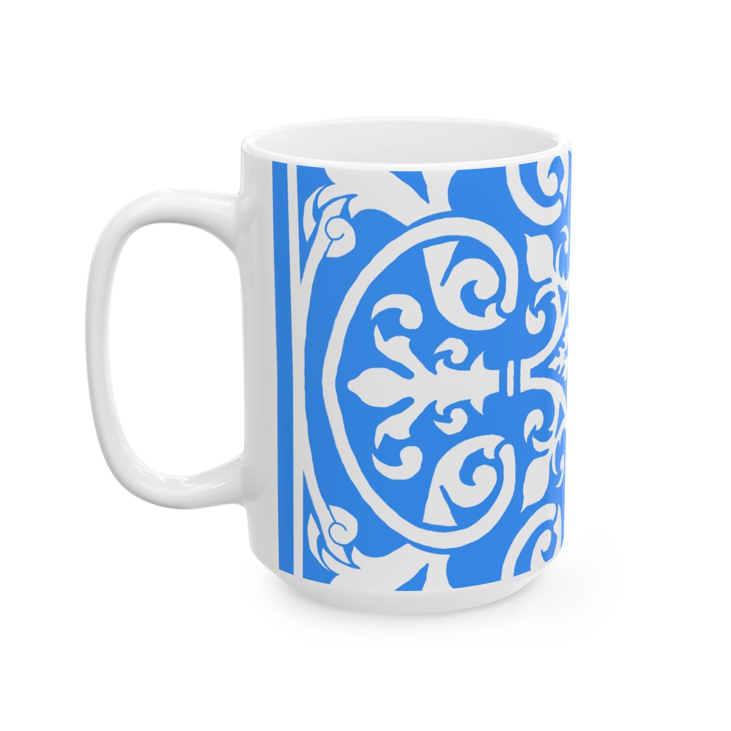 Scrollwork Ceramic Mug Cornflower Blue
