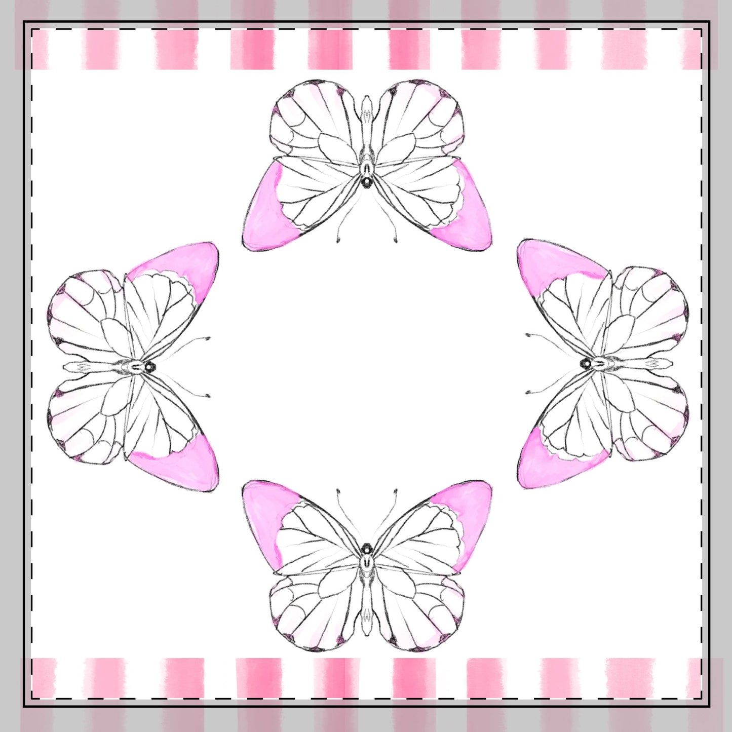 Butterfly Chroma Stripes, Cotton Twill Napkin, Pink , Fabric Background Creamy White