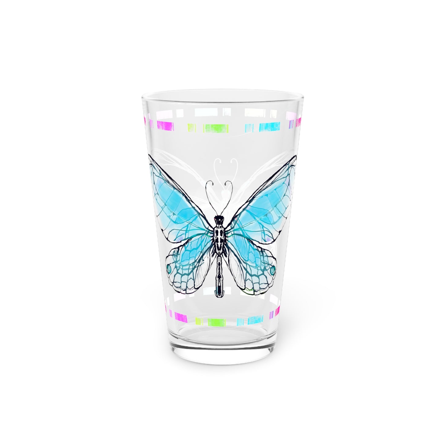 Butterfly Flutterstripe Pint Glass In Aqua, 16oz