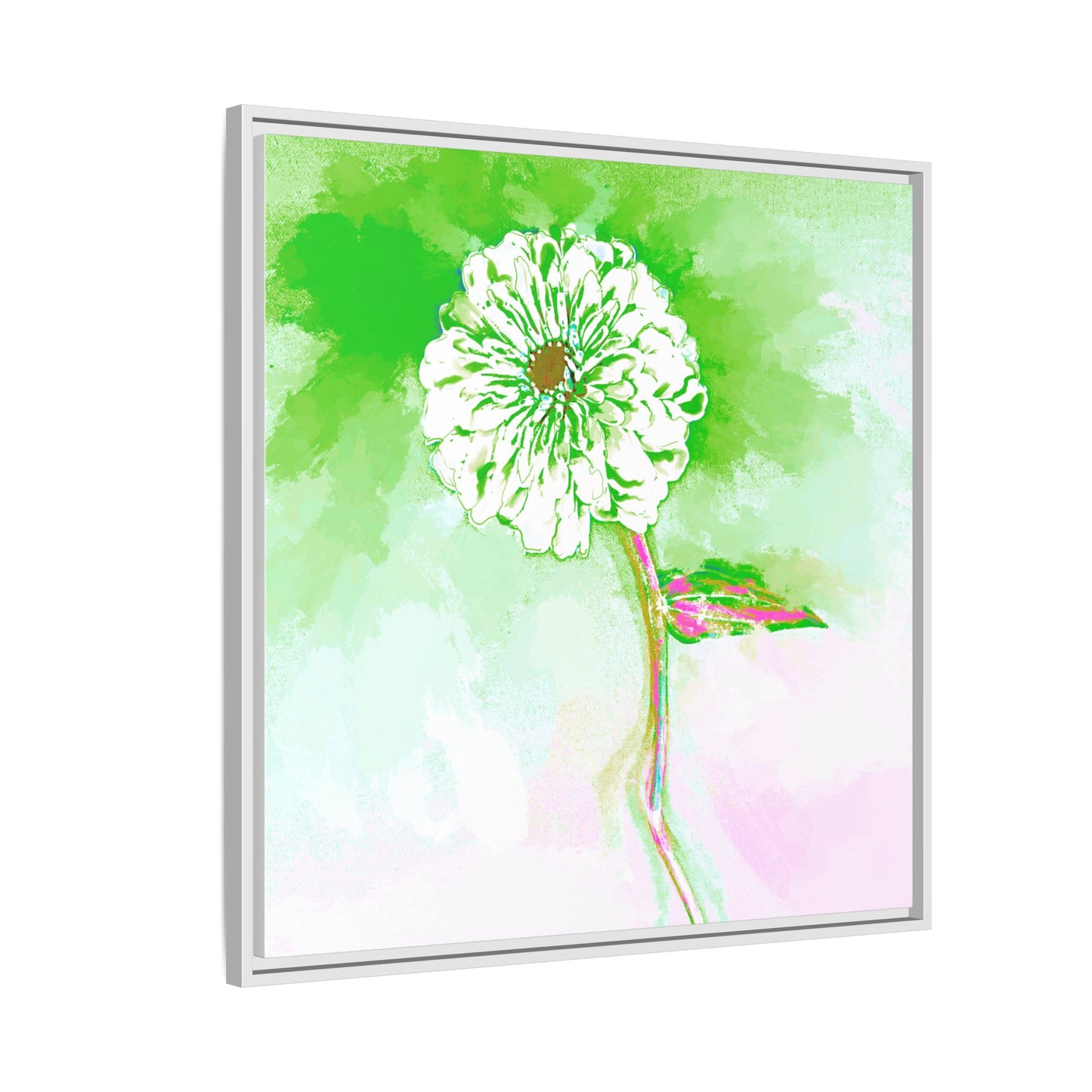 Zinnia Color Splash Matte Canvas Grass Green Framed