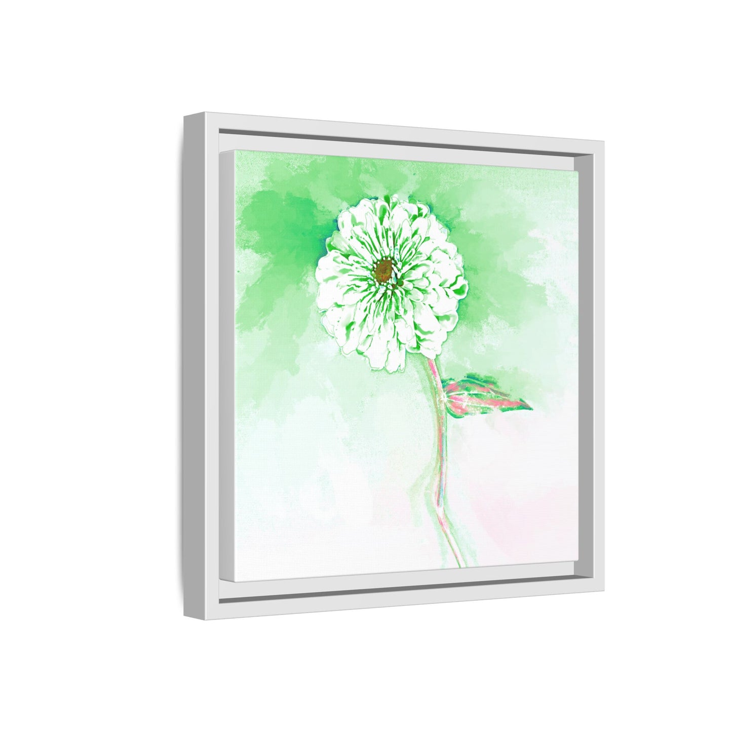 Zinnia Color Splash Matte Canvas Soft Green Framed