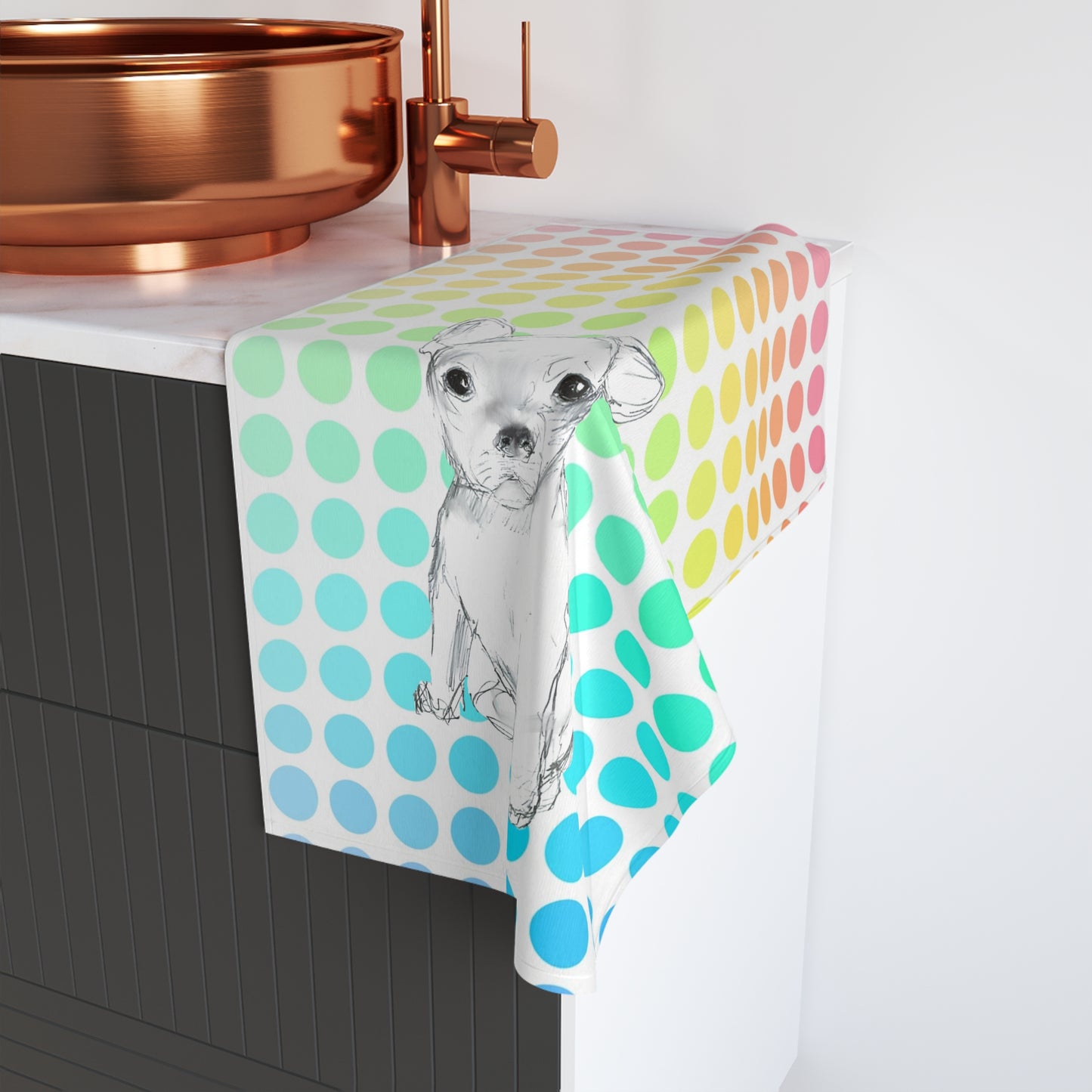 Dogi Fun Hand Towel, Chihuahua with Multi-Color Polka Dots
