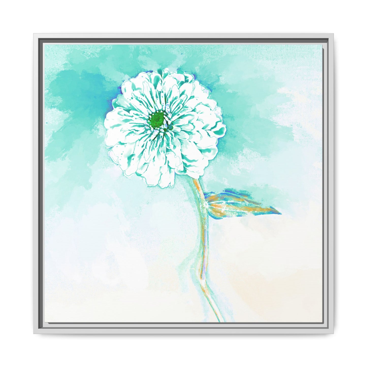 Zinnia Color Splash Matte Canvas Green Aqua Framed
