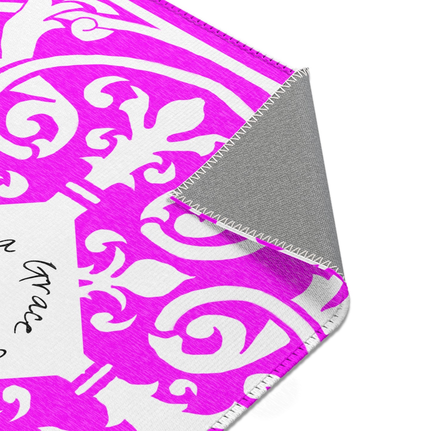 Scrollwork Indoor/Outdoor Rug Raspberry "Sola Gratia..."