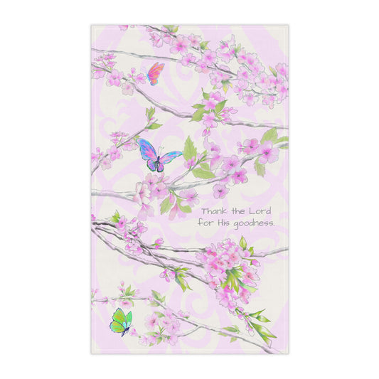Cherry Blossom & Butterflies Tea Towels (cotton, poly) Thank the Lord for His goodness.