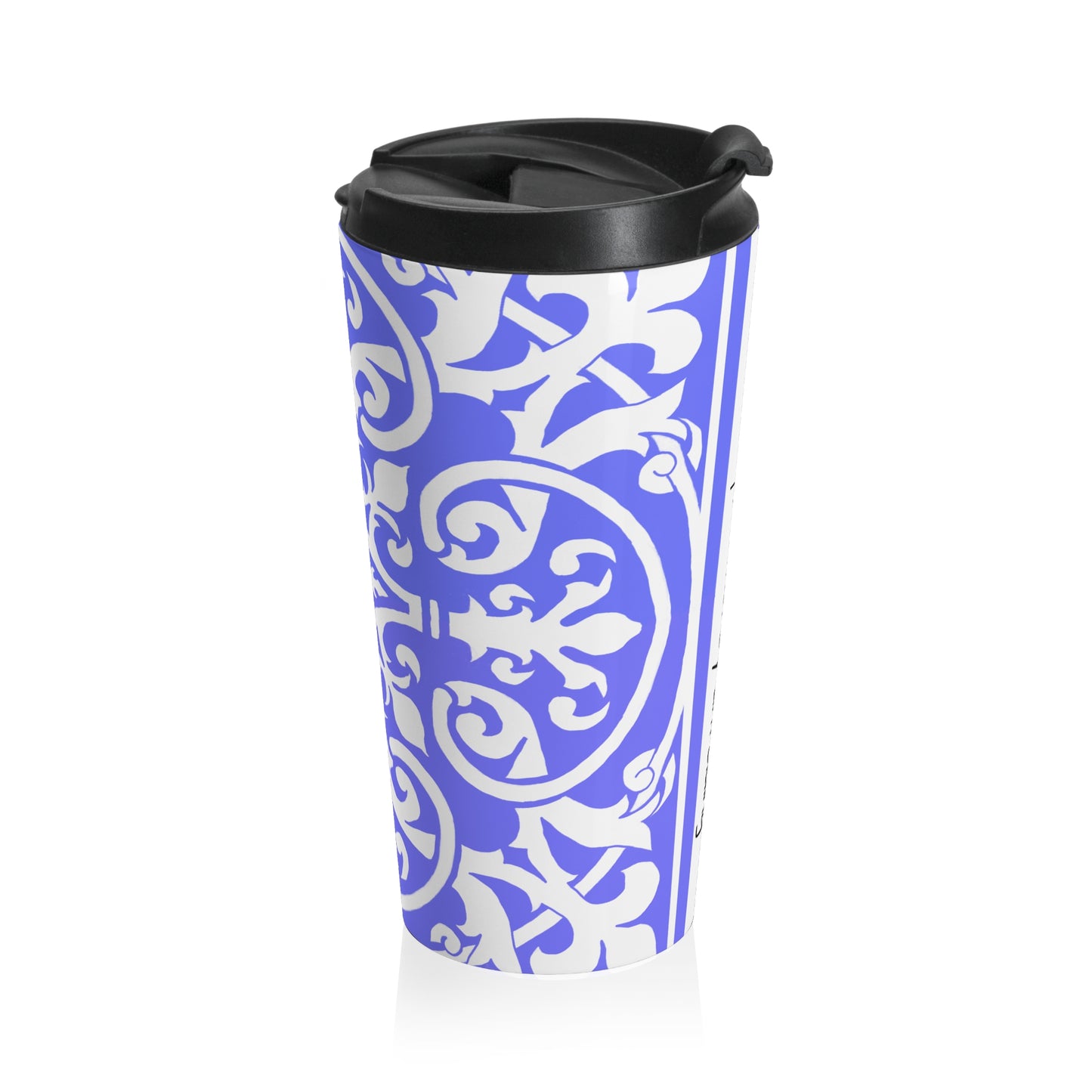 Scrollwork Stainless Steel Travel Mug  "Each step a mercy unfolding"