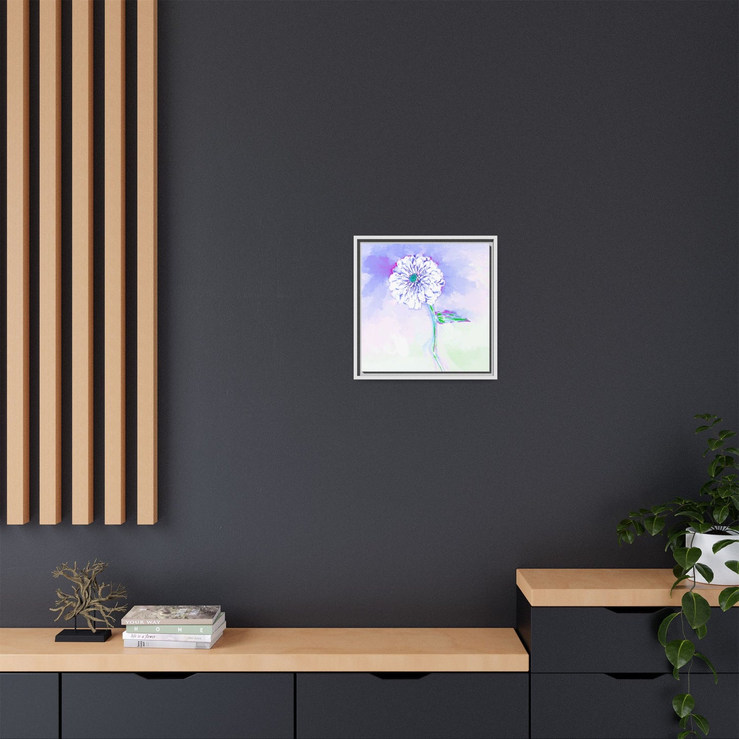 Zinnia Color Splash Matte Canvas Periwinkle Framed