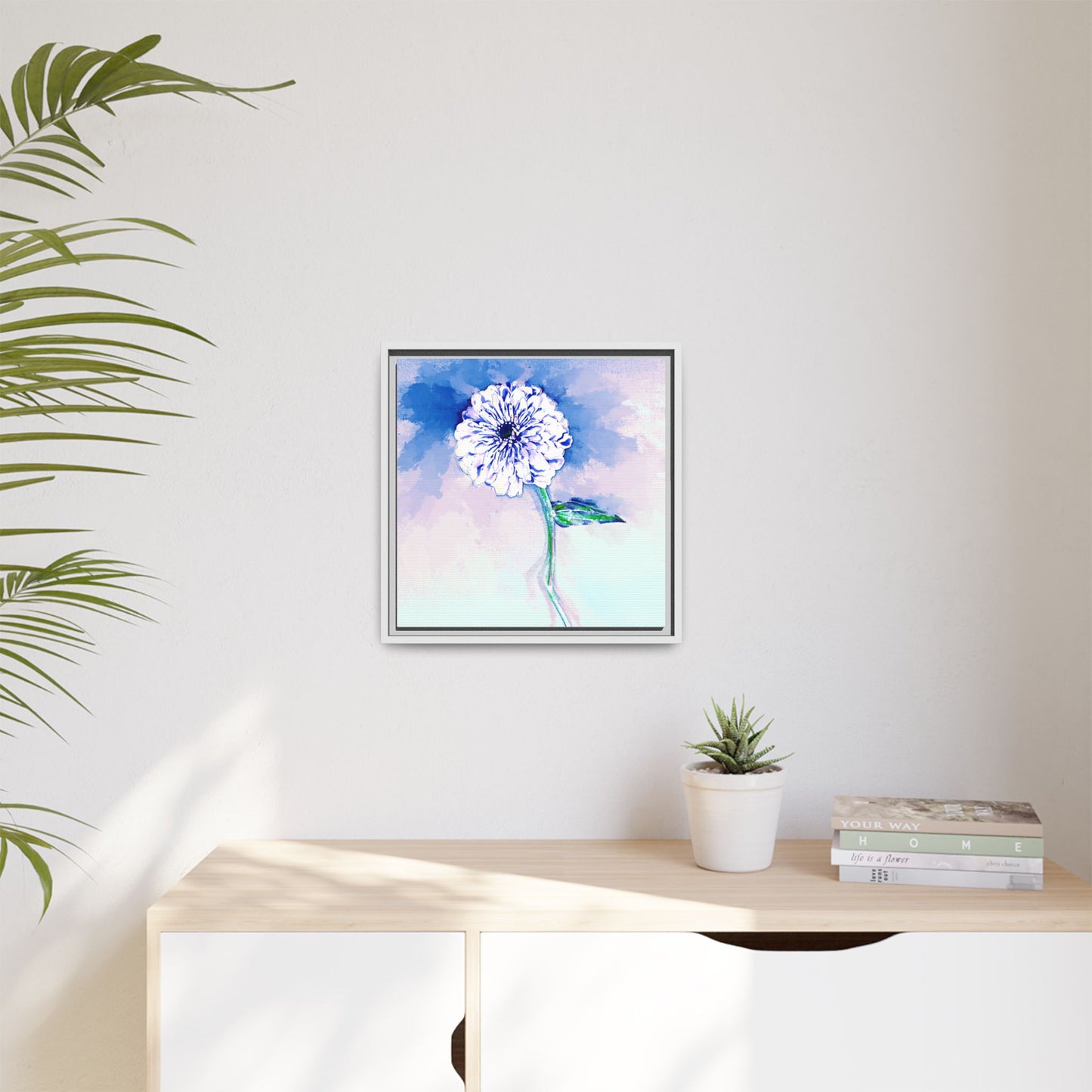 Zinnia Color Splash Matte Canvas Blue Framed