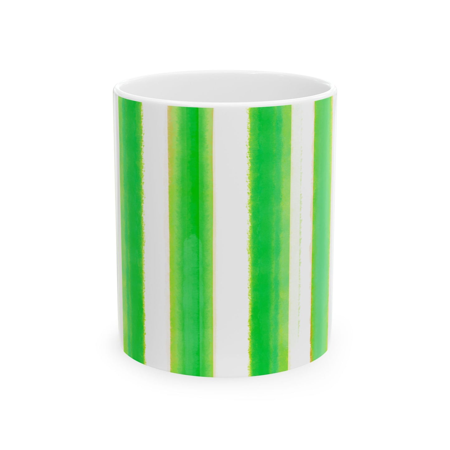 Watercolor Stripe Ceramic Mug in Dark Green (11oz)