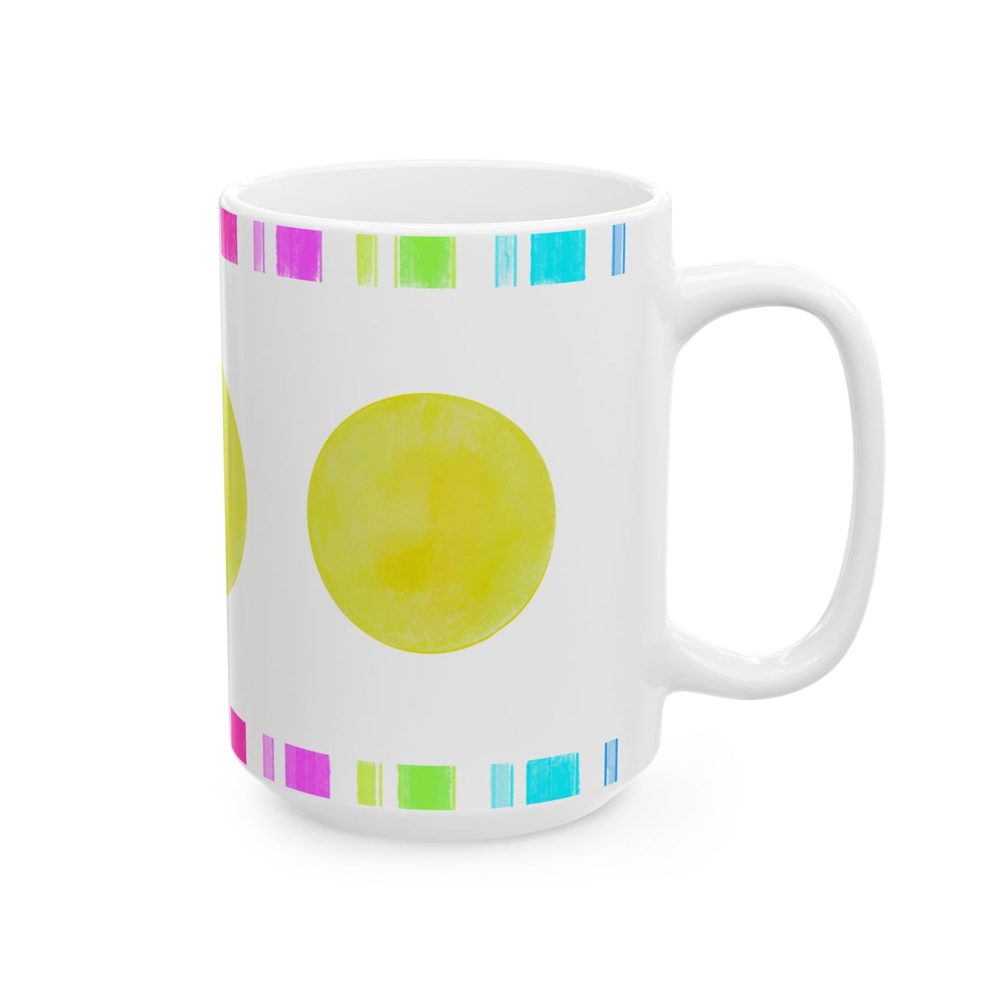 Mega Dot & Stripes Green Yellow Ceramic Mug, (11oz, 15oz)