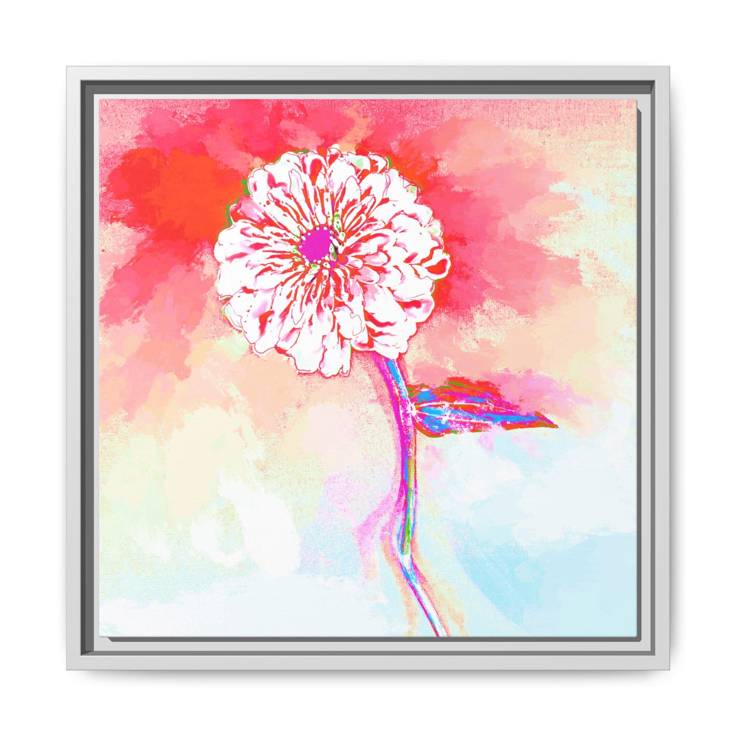 Zinnia Color Splash Matte Canvas Red Framed