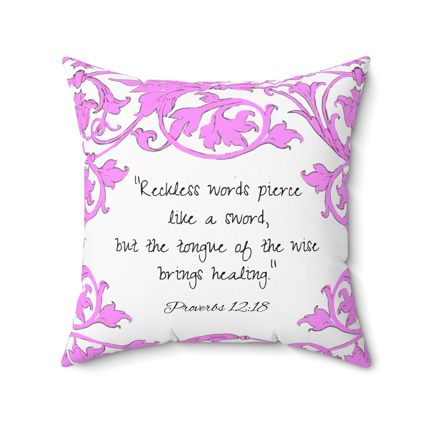 Scrollwork Polyester Square Pillow "Reckless words..."