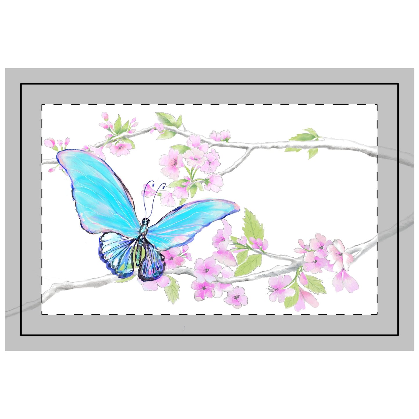 Butterfly Blossom Glide, Quilted Placemat, Polyester, Blue, Background of Fabric Bright White, #5