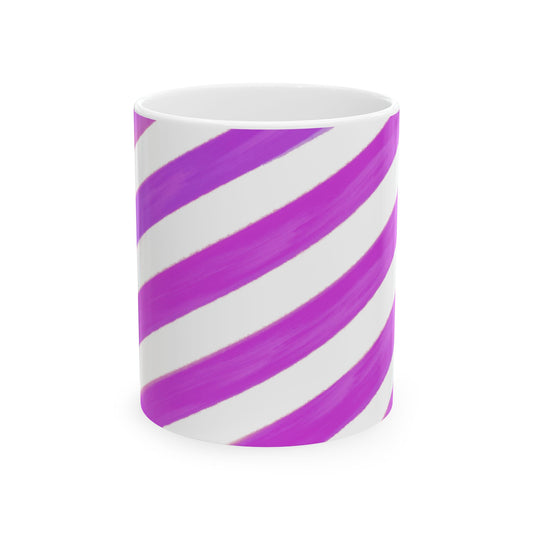 Diagonal Stripe Ceramic Mug in Rose Purple, 11oz