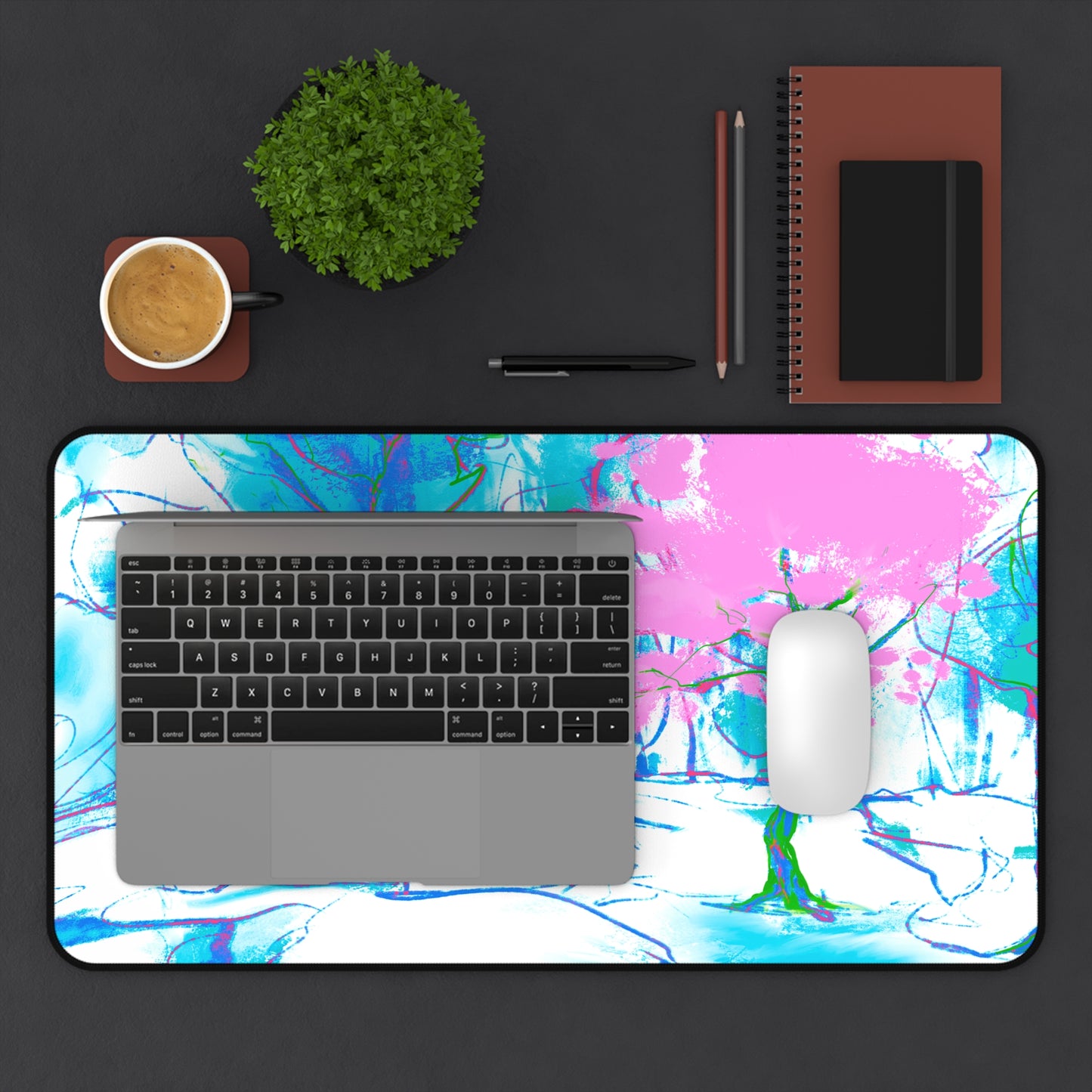 Joyful Landscapes Desk Mat, Pink, Green, and Periwinkle