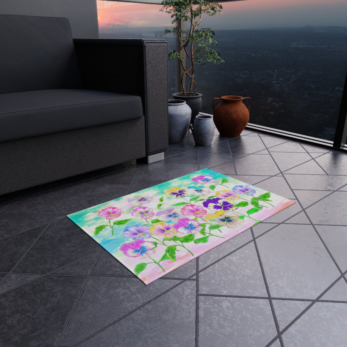 Flower Fun Pansy Outdoor /Indoor Rug