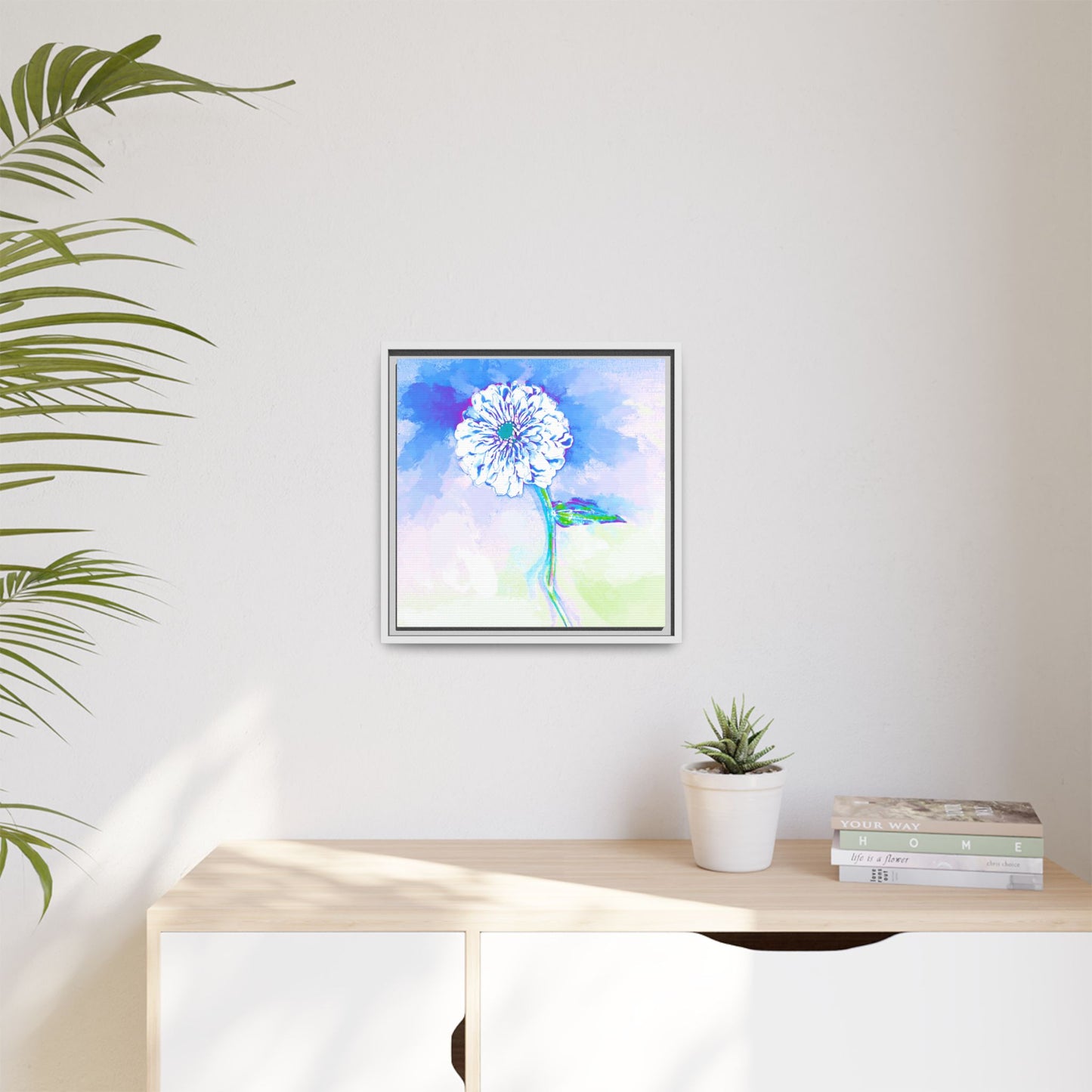 Zinnia Color Splash Matte Canvas Ultramarine Framed