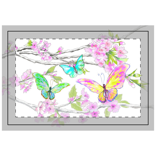 Butterfly Blossom Whirl Quilted Placemat Polyester, Pink, Fabric Background Bright White, #3