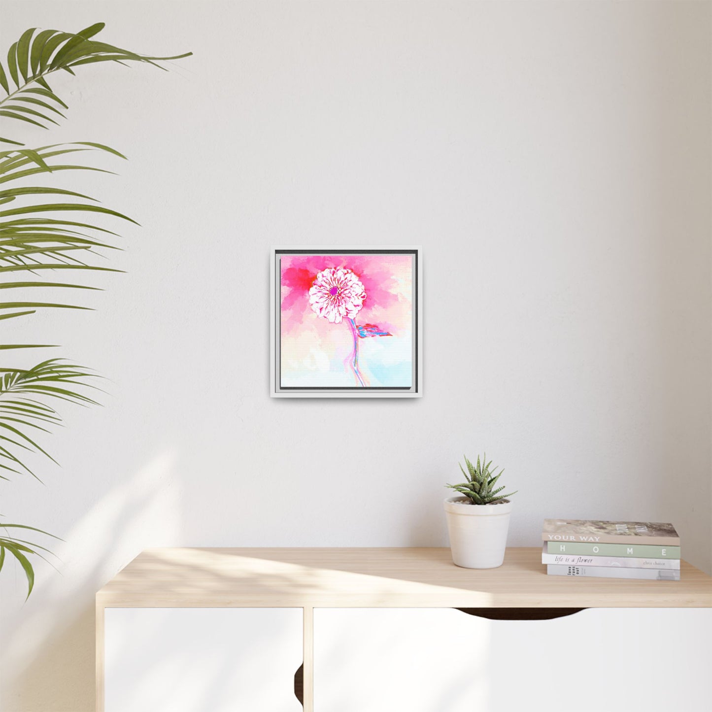 Zinnia Color Splash Matte Canvas Pink Framed