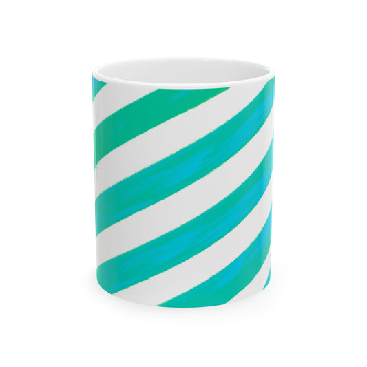 Diagonal Stripe Ceramic Mug in Aqua Green, 11oz