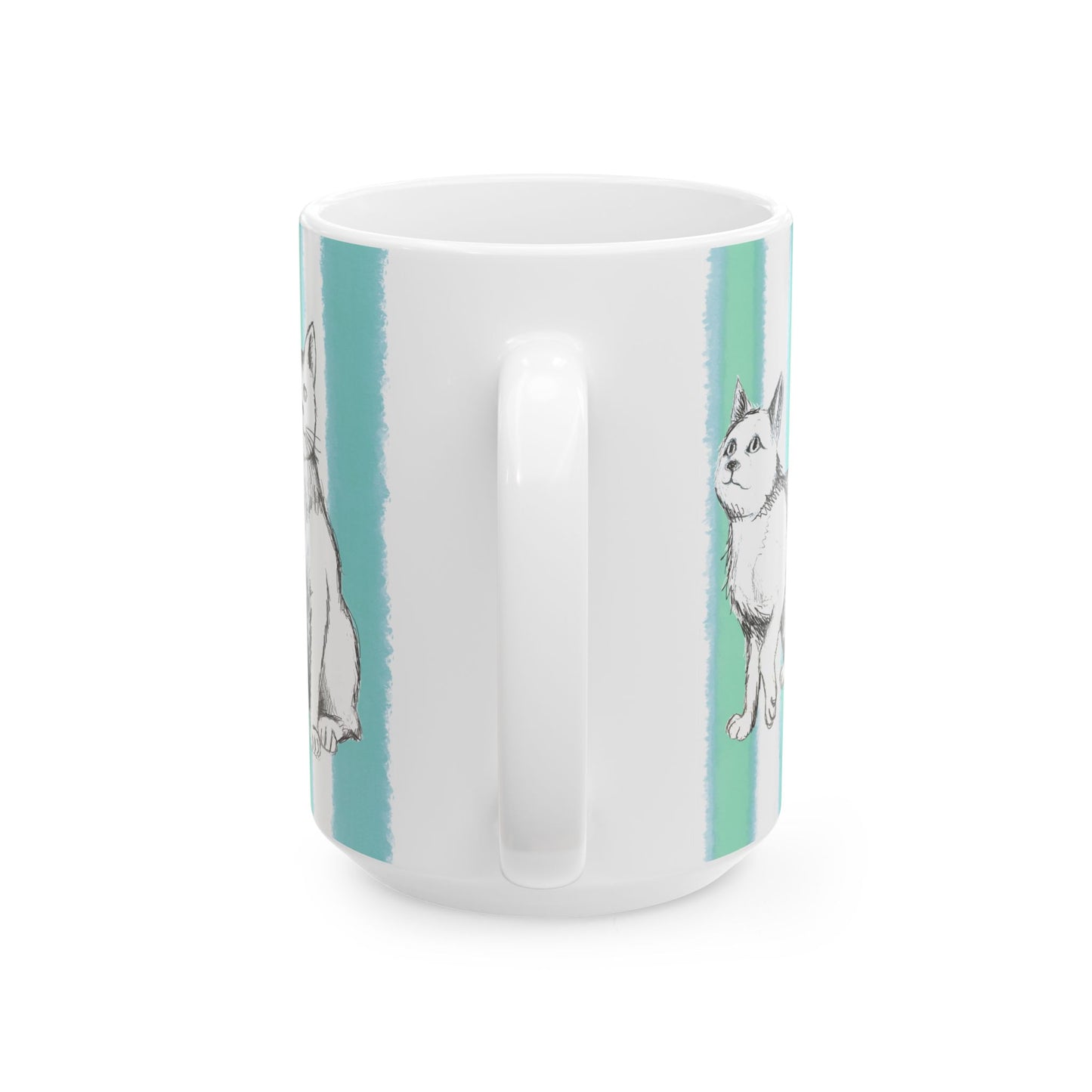 Kitty Fun Mug  with Aqua Green Stripes