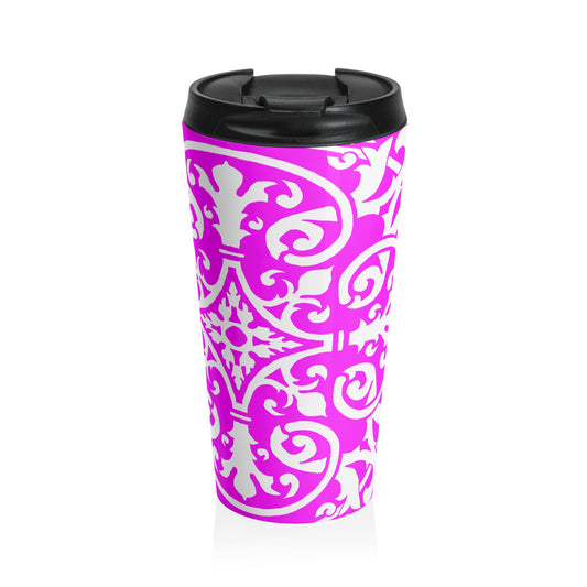 Scrollwork Stainless Steel Travel Mug "Life is a vapor"