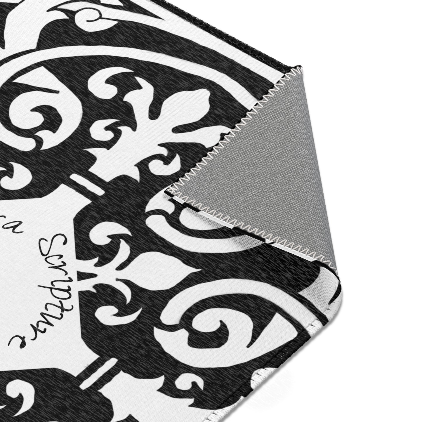 Scrollwork Indoor/Outdoor Rug Black "Sola Scriptura..."