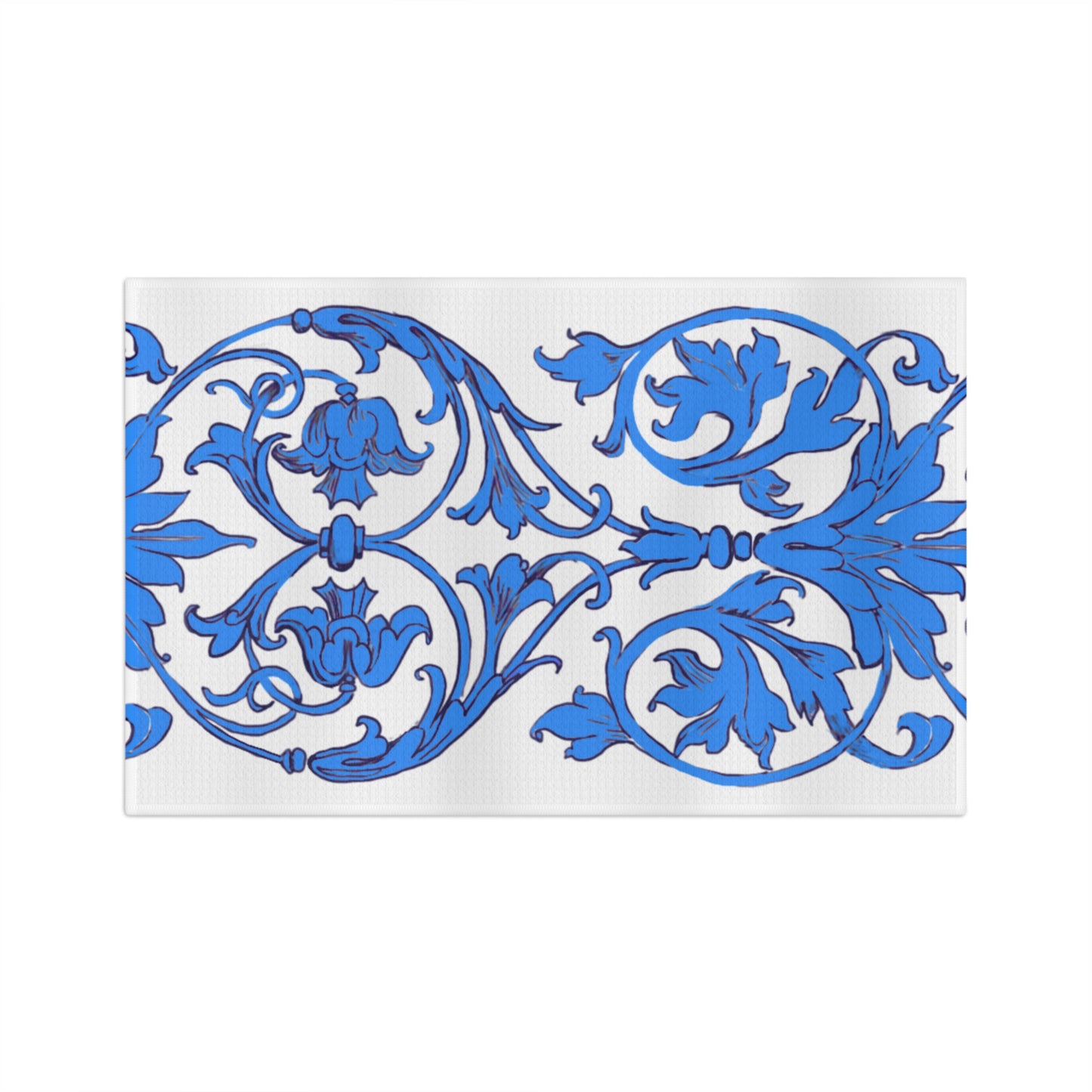 Dish Towels Microfiber Hand Drawn Scrollwork Blue